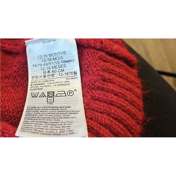 Baby GAP Red Sweater, Hearts, Size 12-18 Months, Soft Long Sleeve - Picture 7 of 7